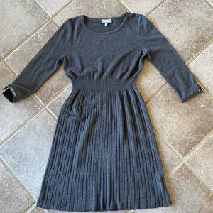 Neiman Marcus, Gray sweater dress, Size Small with faux leather trim at cuffs